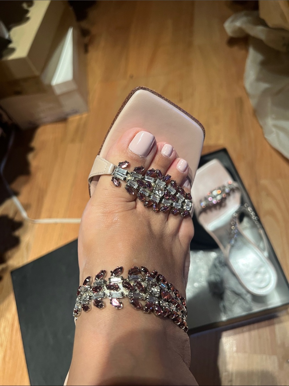 Giuseppe Zanotti Blush Pink Jeweled T-Strap Sandals - Picture 3 of 6